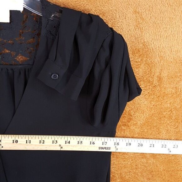 MICHAEL KORS Womens Top Small Black Surplice Wrap Lace Shoulder Hi Lo Blouse - Picture 4 of 8